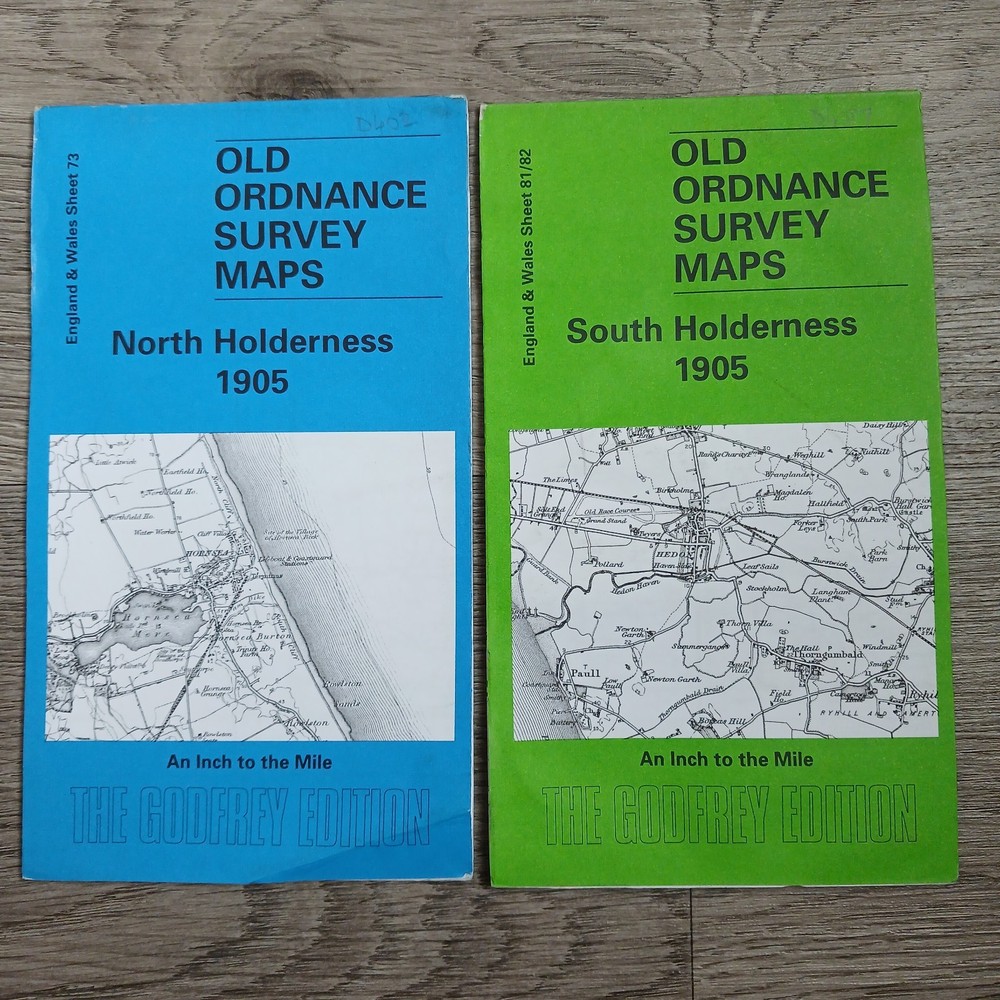 Pair of Alan Godfrey Old Ordnance Survey Maps East Yorkshire Holderness 1905