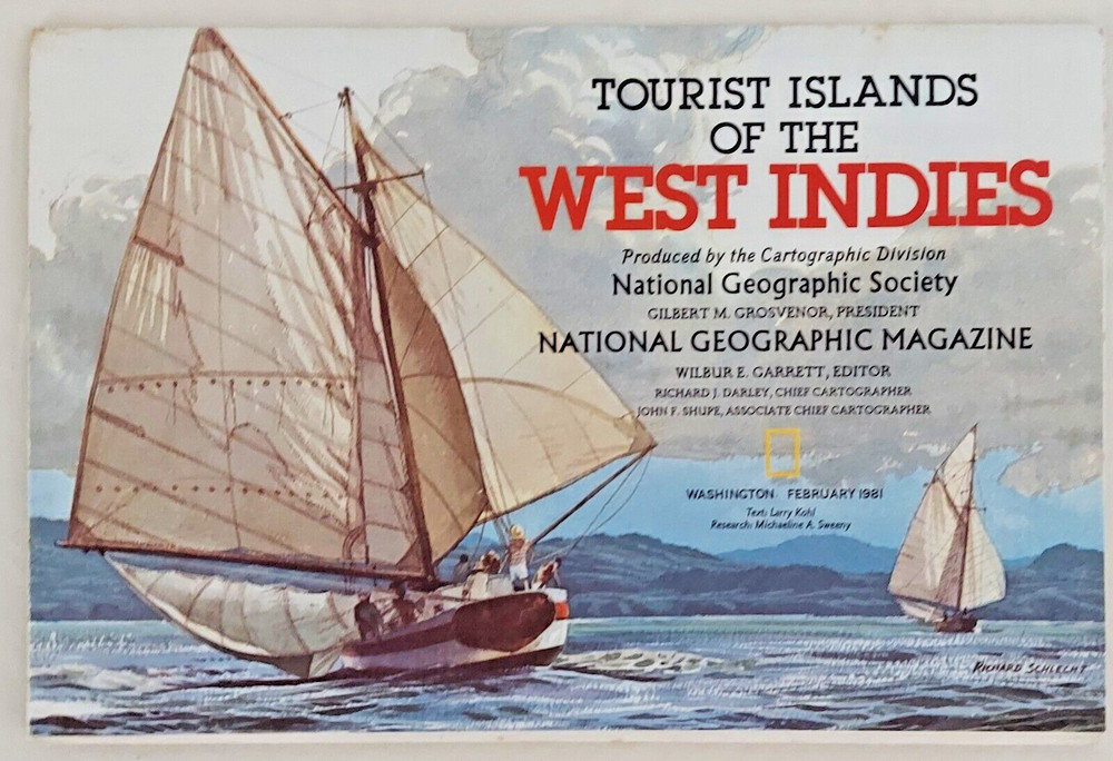 Tourist Islands of the West Indies Map /Poster National Geographic February 1981