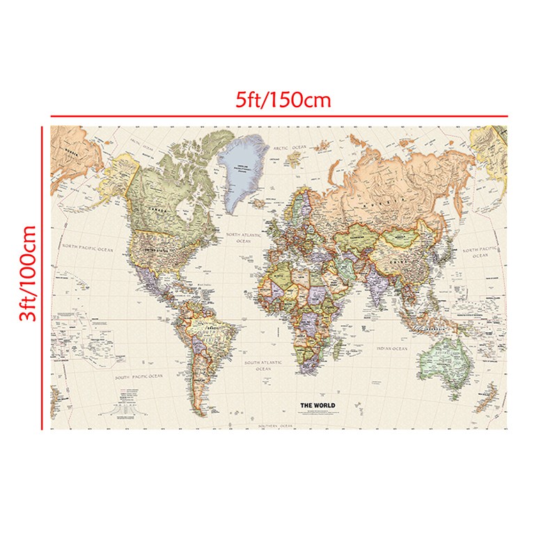 Well Illustrated World Map Poster Educational Wall Art Geography Country Capital