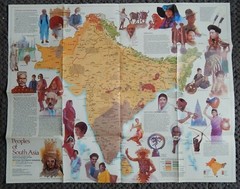 PEOPLES OF SOUTH ASIA & MAP ,NATIONAL GEORAPHIC MAGAZINE DOUBLE SIDED 1984