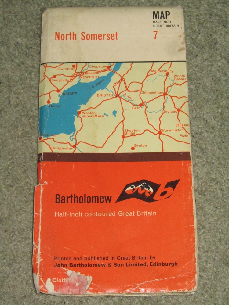 Bartholomews Half Inch Map; sheet 7 North Somerset – 1968 on cloth