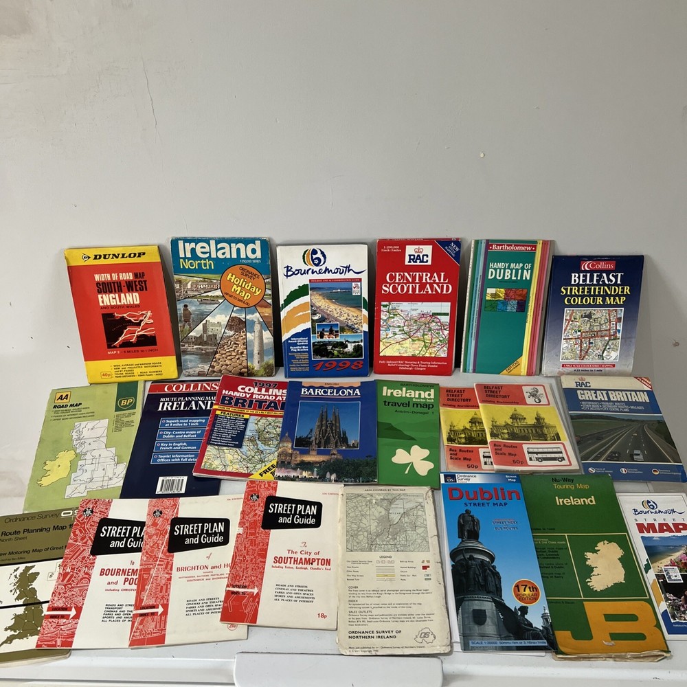 Vintage Maps Bundle Job Lot X22 Belfast Bournemouth Etc…