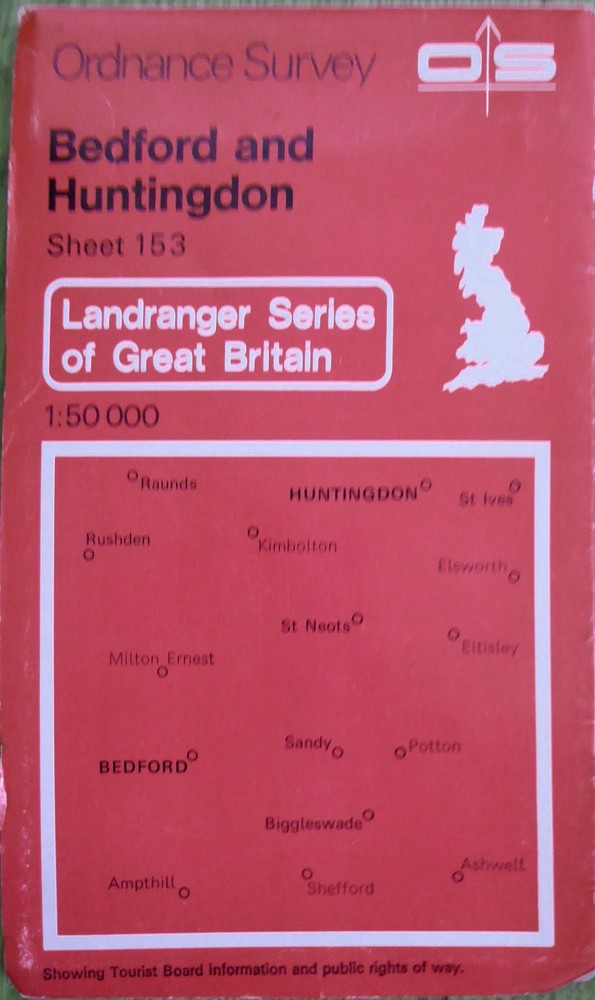 Landranger 153. Bedford & Huntingdon. OS 1:50,000 Map. Ordnance Survey. Vintage.
