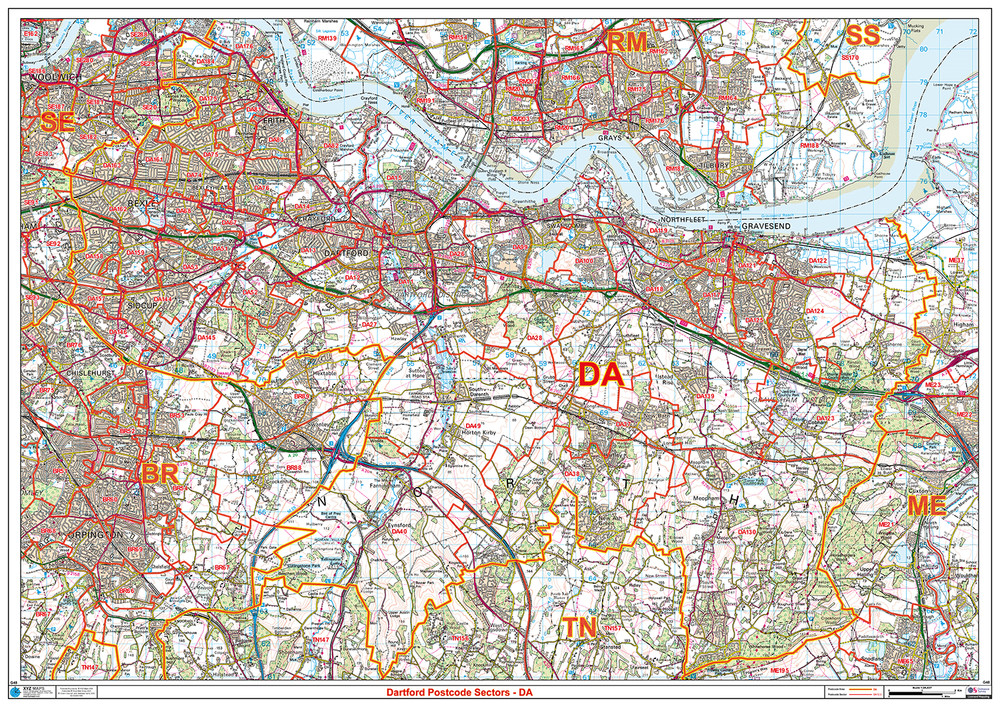 (G48) Map of Dartford DA Postcode Sectors, Poster of Dartford Postcodes