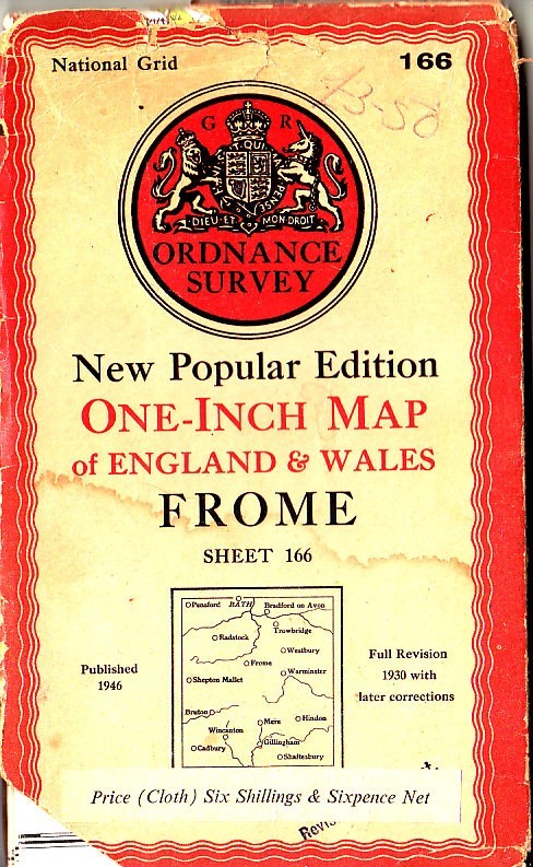 Ordnance Survey Cloth Map One Inch New Popular Ed Sheet 166 Frome