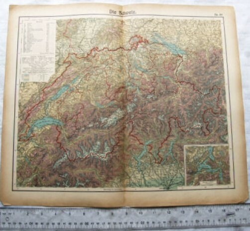 Vintage: German Engraved map 29 die Schweiz
