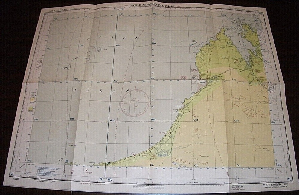 WORLD AERONAUTICAL CHART. KING SOUND. WESTERN AUSTRALIA. 1951 ORIGINAL MAP 1223