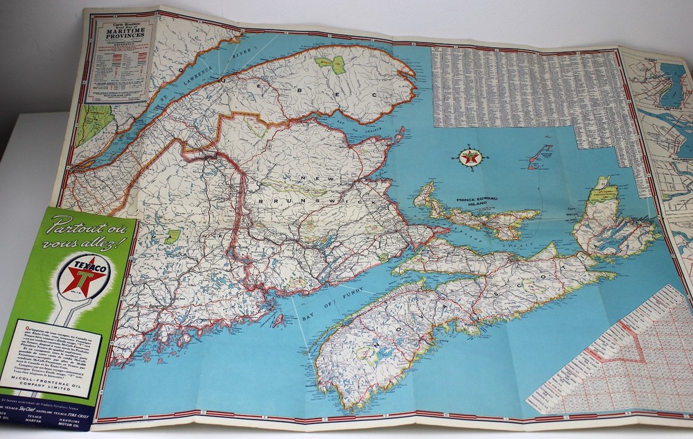 TEXACO Quebec & Maritime Provinces Road Map 1951 Canada Montreal Nova Scotia