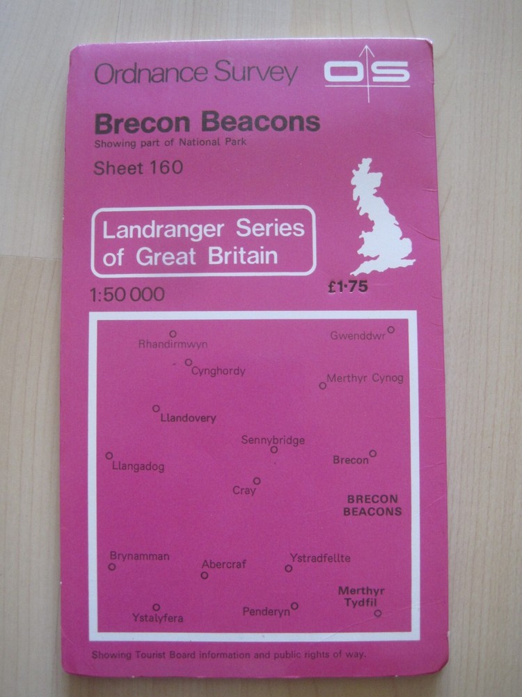 Ordnance survey map Landranger sheet 160 series Brecon Beacons scale 1:50 000