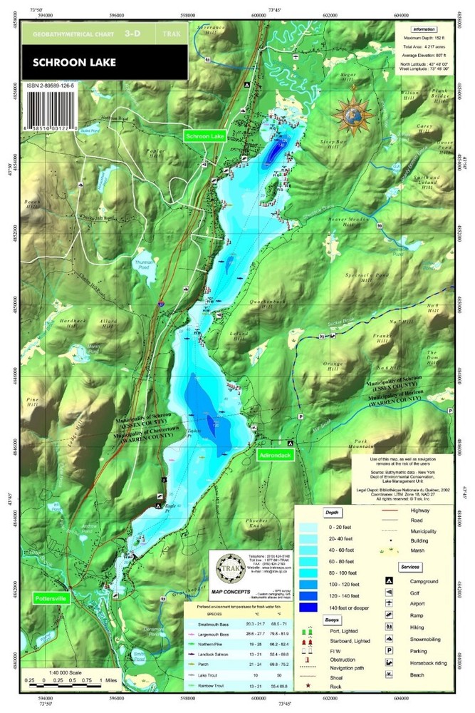 Schroon Lake and the Adirondack Region | Waterproof Chart | 12 x 18