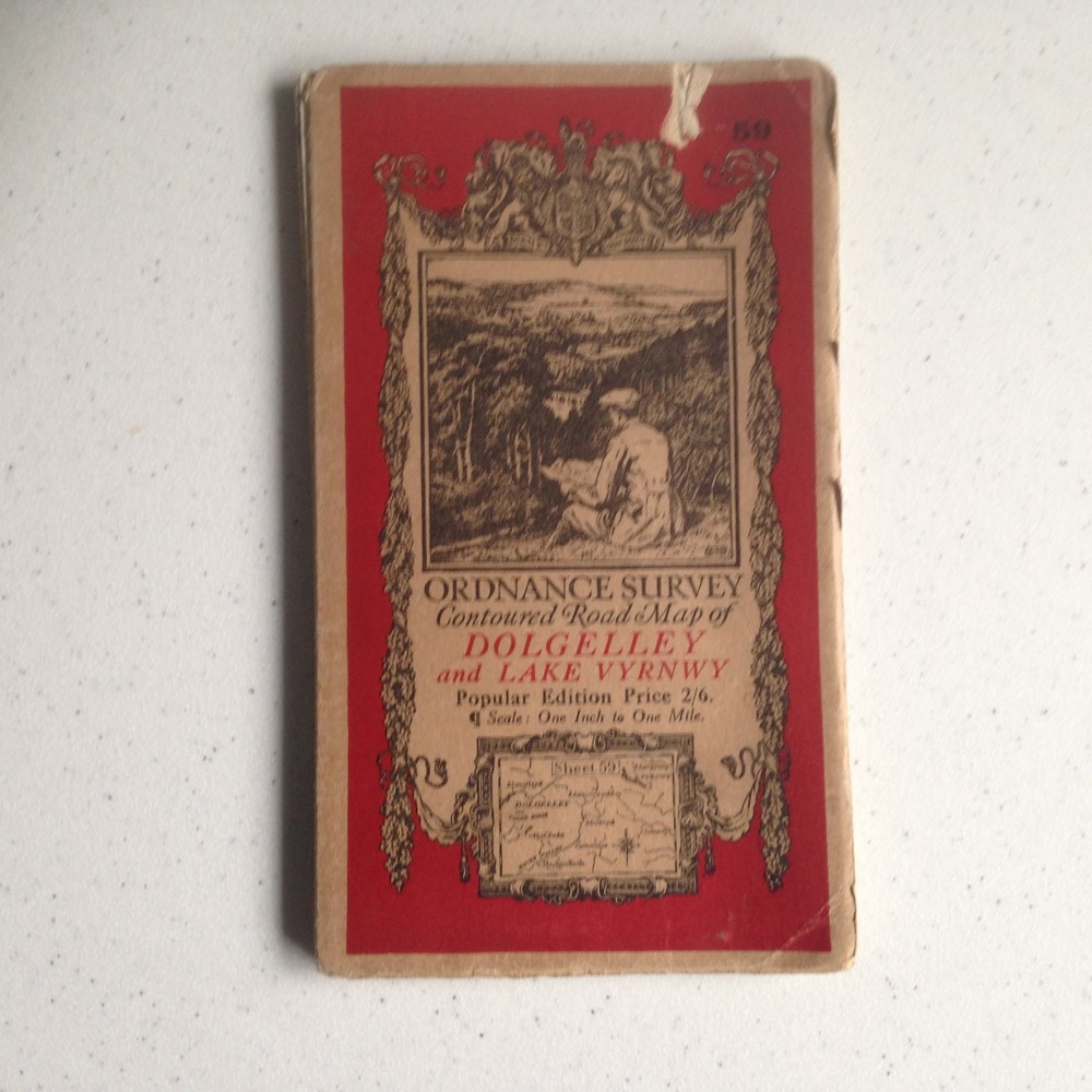 OS Contoured Road Map of Dolgelley and Lake Vyrnwy – Cloth – 1921