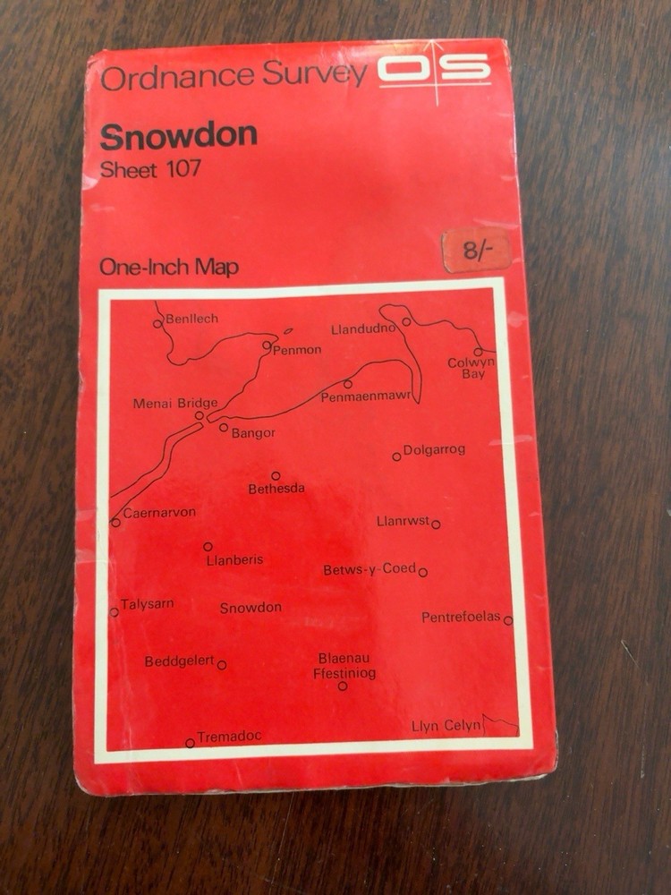 Vintage Ordnance Survey Snowdon Sheet 107 One Inch Folding Map Wales