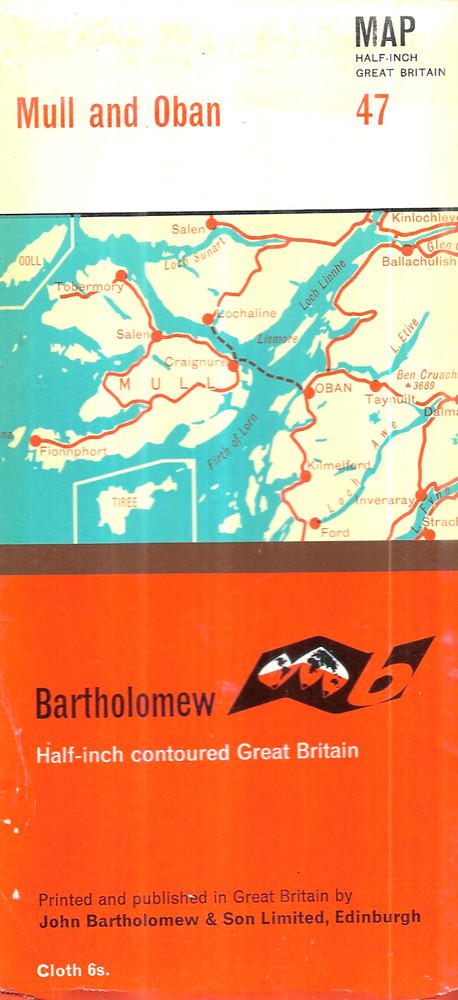 Bartholomew Ordnance Survey Map Sheet 47 Mull and Oban (Half Inch Map) – Cloth