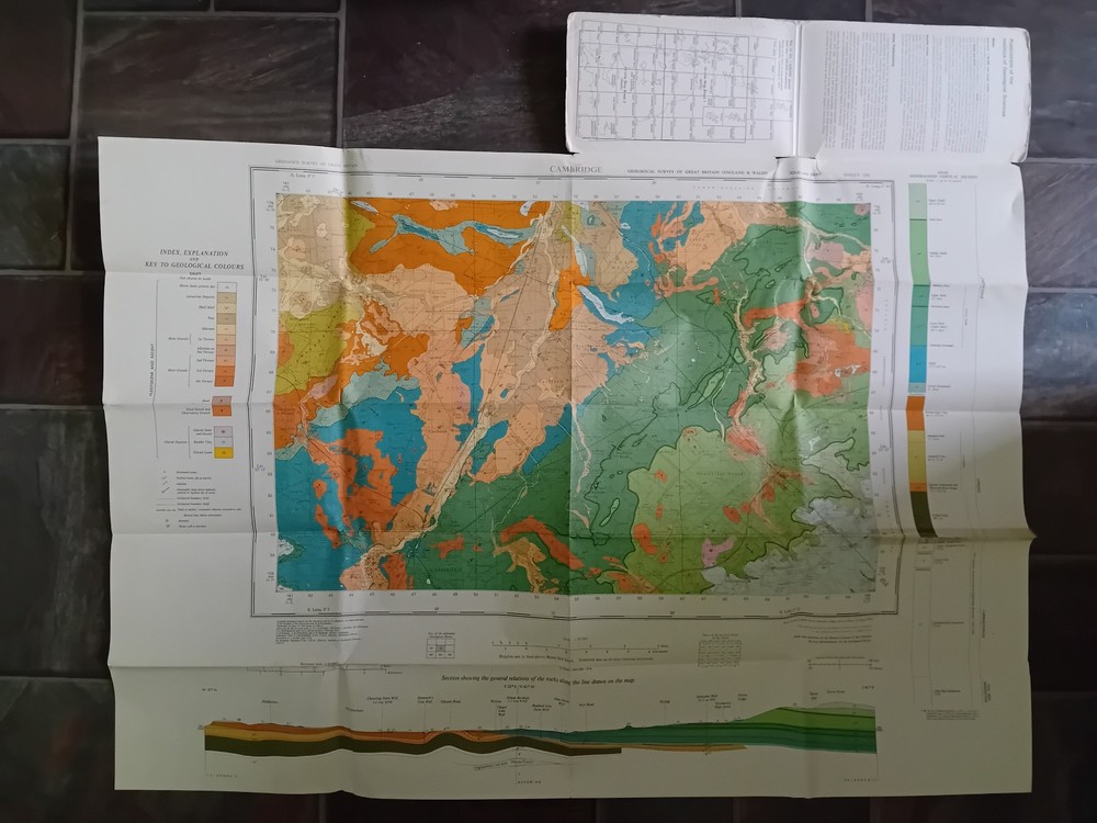 Vintage 1974 IGS 1:50,000 Geological Map Cambridge Sheet 188 Solid & Drift Editn
