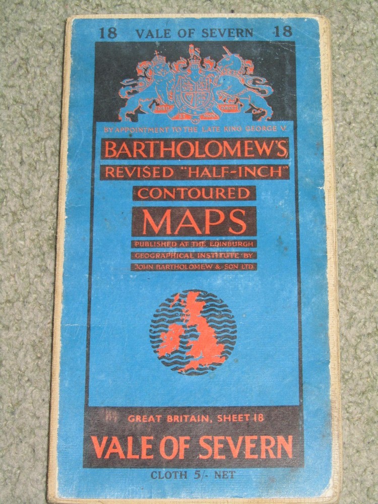 Bartholomews Revised Half Inch Map: sheet 18 Vale of Severn – 1962 on cloth