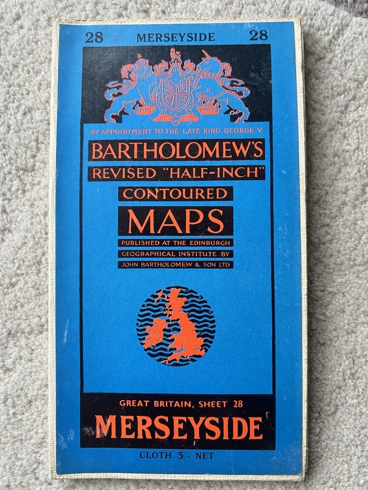 Bartholomew’s Map Liverpool Merseyside Vintage 60s 1962 Cloth Half Inch FreePost