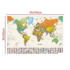 Classic World Map English Wall Poster Print with Flag Gift Grandson Geography