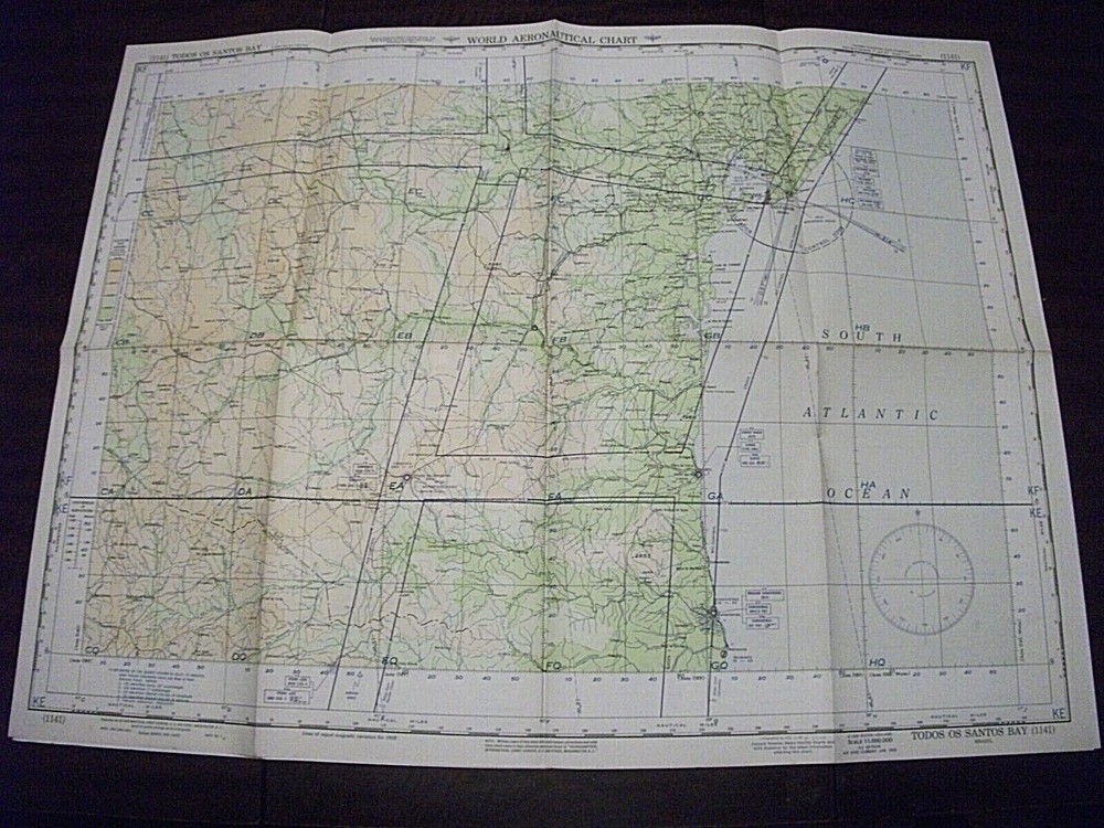 WORLD AERONAUTICAL CHART. TODOS OS SANTOS BAY. BRAZIL 1952 ORIGINAL MAP 1141