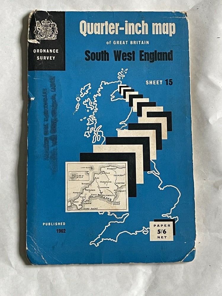 Vintage OS Ordnance Survey Quarter Inch Map,South West England. Sheet 15