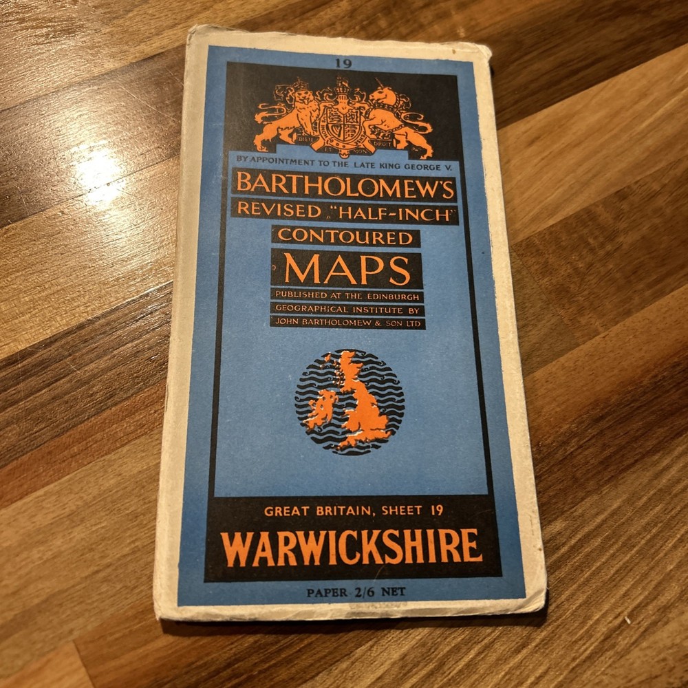 WARWICKSHIRE Bartholomew Revised Contoured Half In Map Sheet 19 Paper