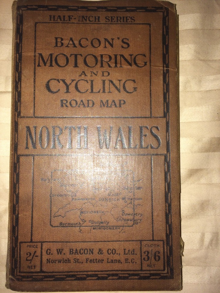 Bacon’s Motoring & Cycling Map Of North Wales. Antique Map.