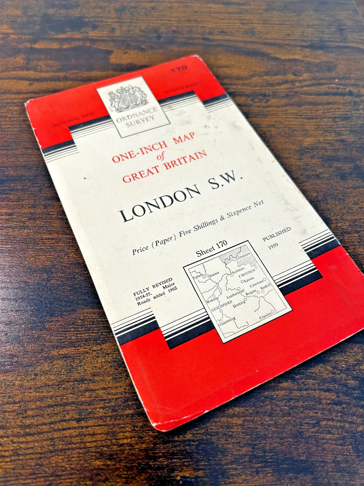 OS Ordnance Survey One Inch Cloth Map, of London S.W. Sheet 170, 1959
