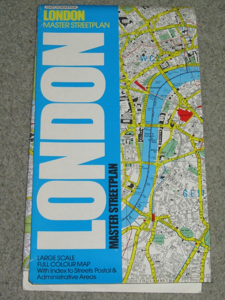 Geographia London Master Streetplan – Colour Sheet Map, 1:20,000, 3″ to 1m. 1975