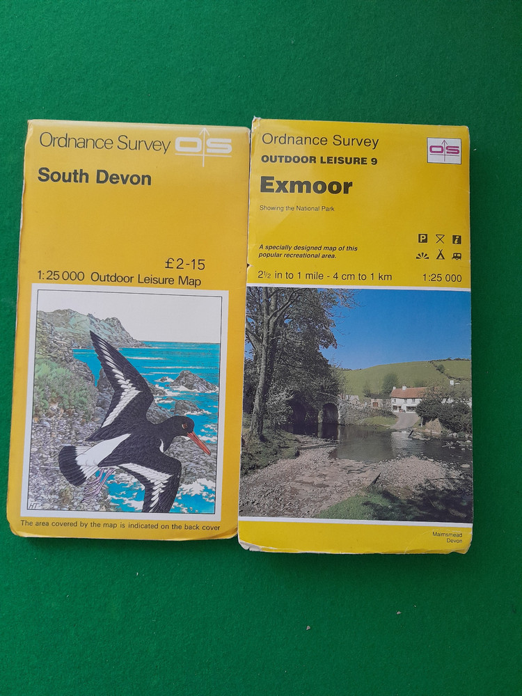 ORDNANCE SURVEY OUTDOOR LEISURE 9 EXMOOR 1993 & SOUTH DEVON 1978 VGC