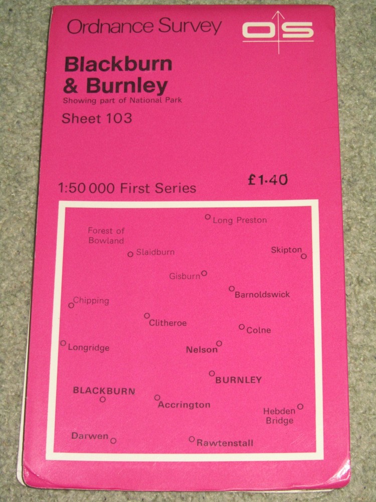 OS Ordnance Survey Landranger Map Sheet 103 Blackburn & Burnley – 1973