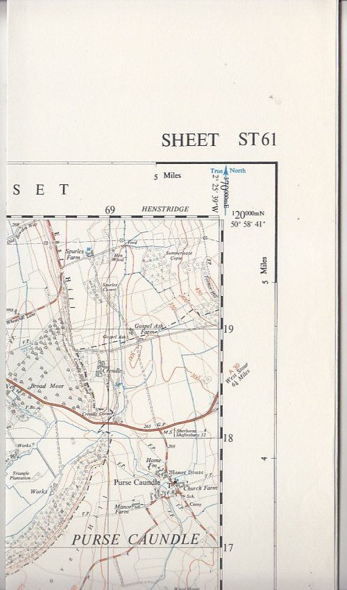 Ordnance Survey 1:25,000 First Series Map Sheet ST 61 Sherborne Dorset