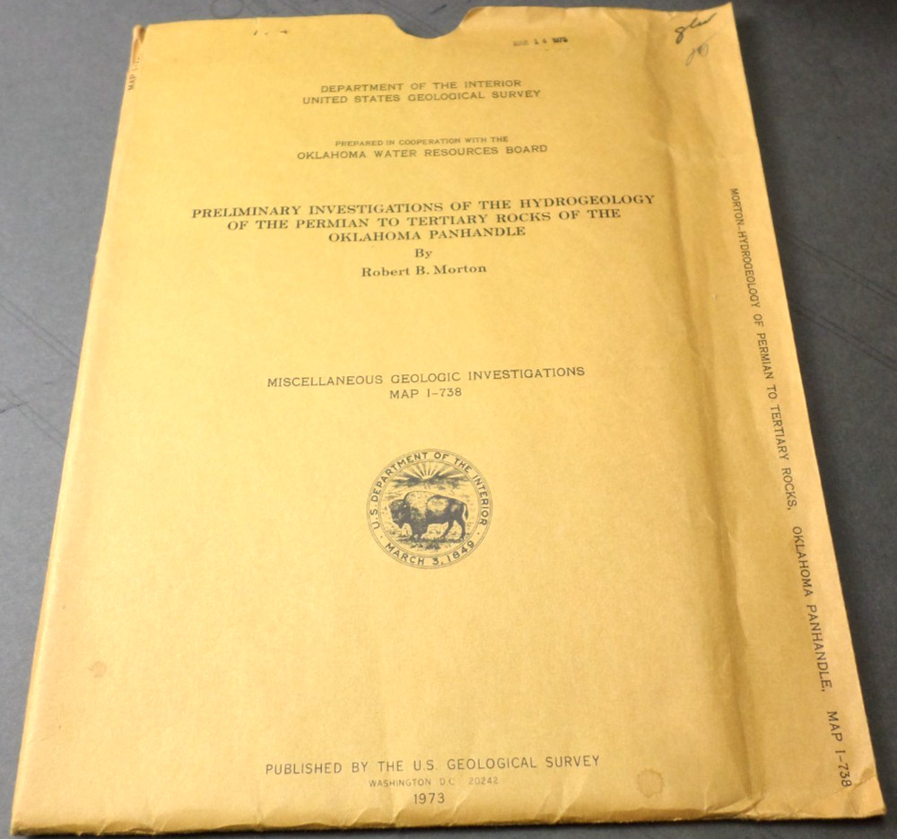 1973 USGS HydroGeology Permain-Tertiary Oklahoma Panhandle Geo Map 1-738, 2 Maps
