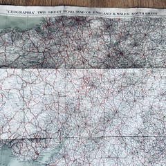 Vintage 1920s Geographia Road Map England & Wales South Sheet Cloth-Backed Linen