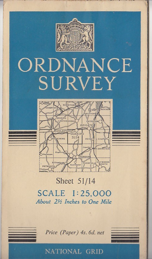 Ordnance Survey 1:25,000 Provisional Series Cloth Map Sheet 51/14 (TQ14) Dorking