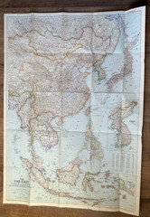 Far East National Geographic paper map, 1952 vintage