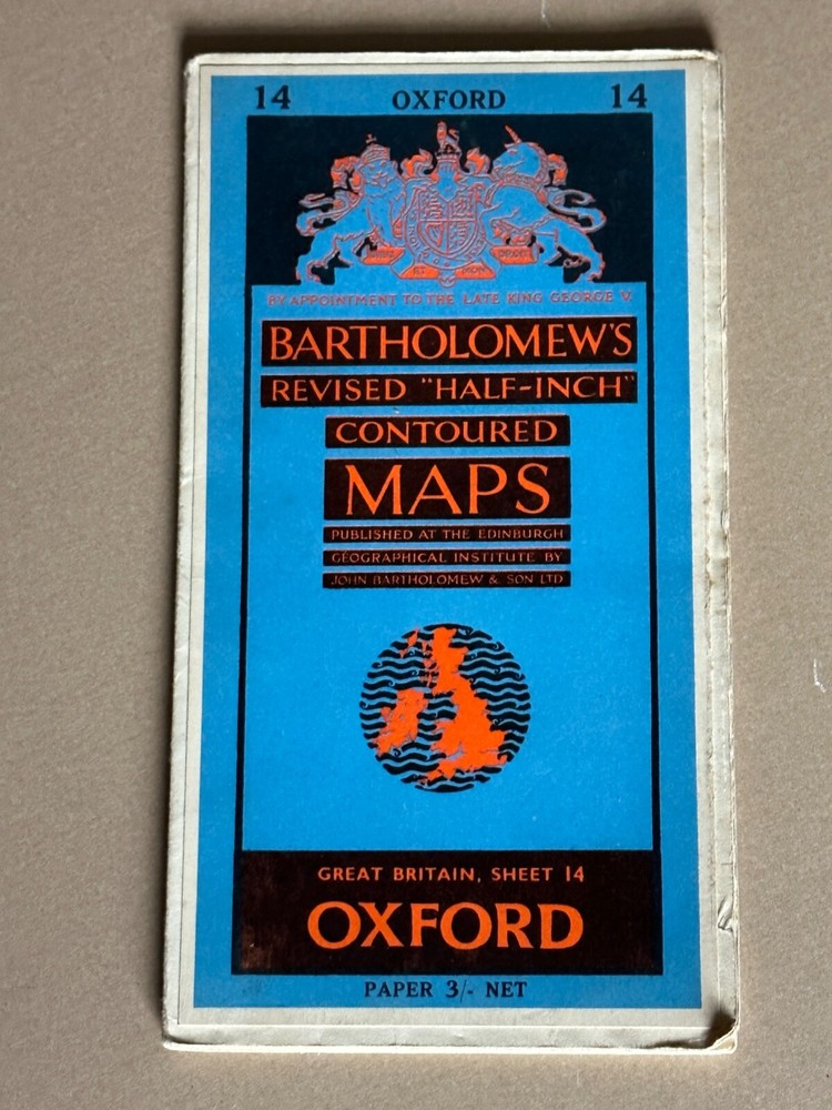 Vintage Bartholomews Half Inch Paper Map, Sheet 14, Oxford