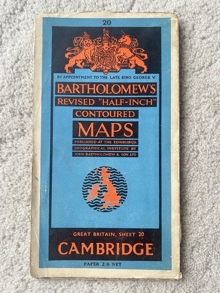 Bartholomew’s Map Cambridge Vintage 40s 1946 Paper Half Inch ½” Free Post UK