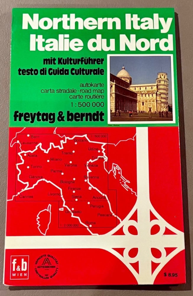1990’s Vintage Rand McNally Northern ItalyEurope Road Map Freytag & Berndt Wien