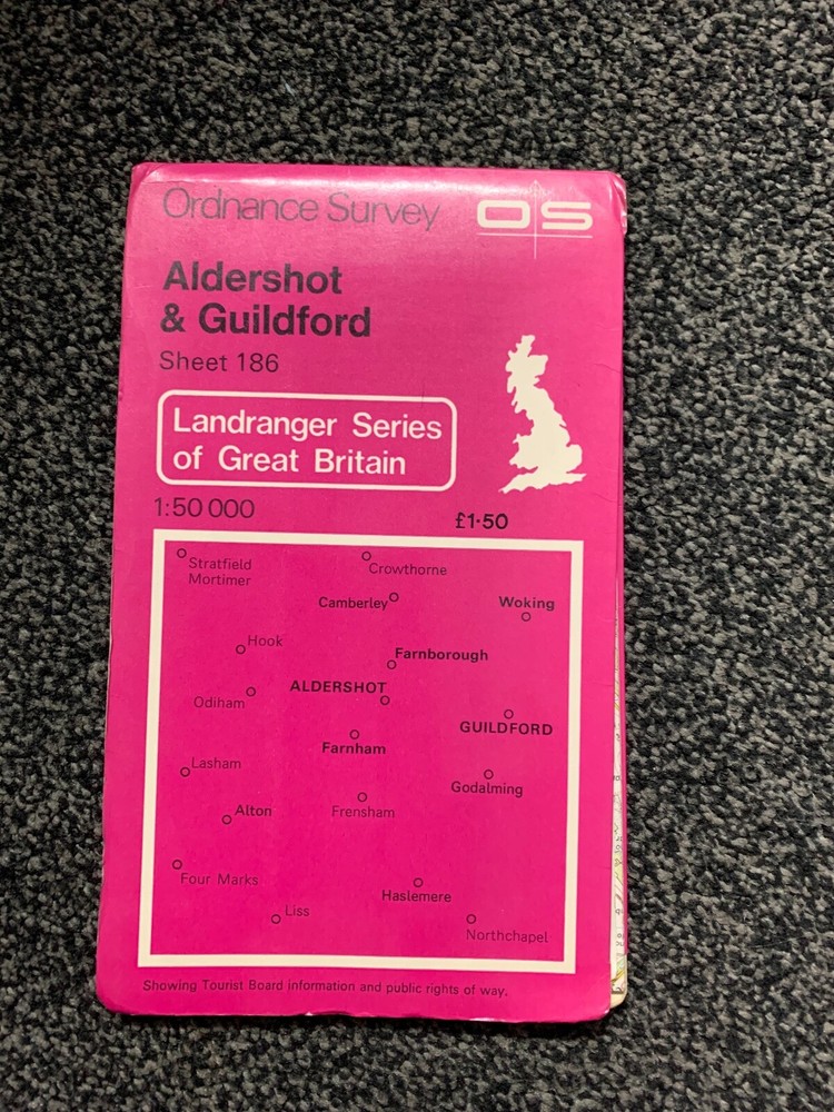 ORDNANCE SURVEY ONE INCH MAP Aldershot & Guildford Sheet 186 First Series