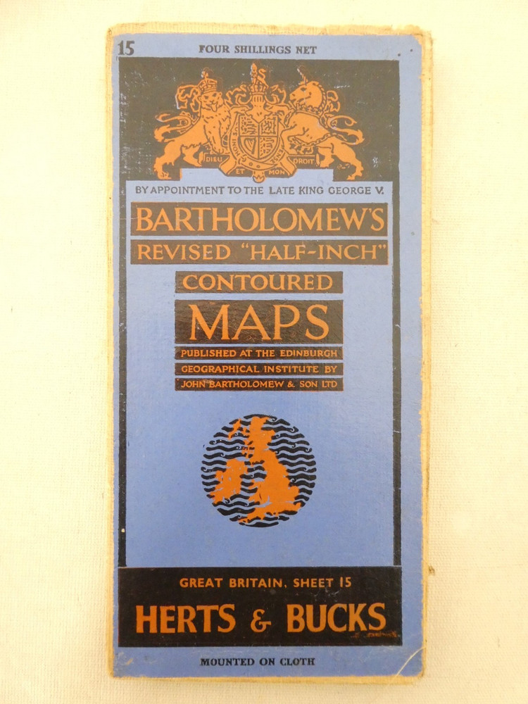 Bartholomew Half Inch Sheet Map on Linen No.15 Herts & Bucks 1946
