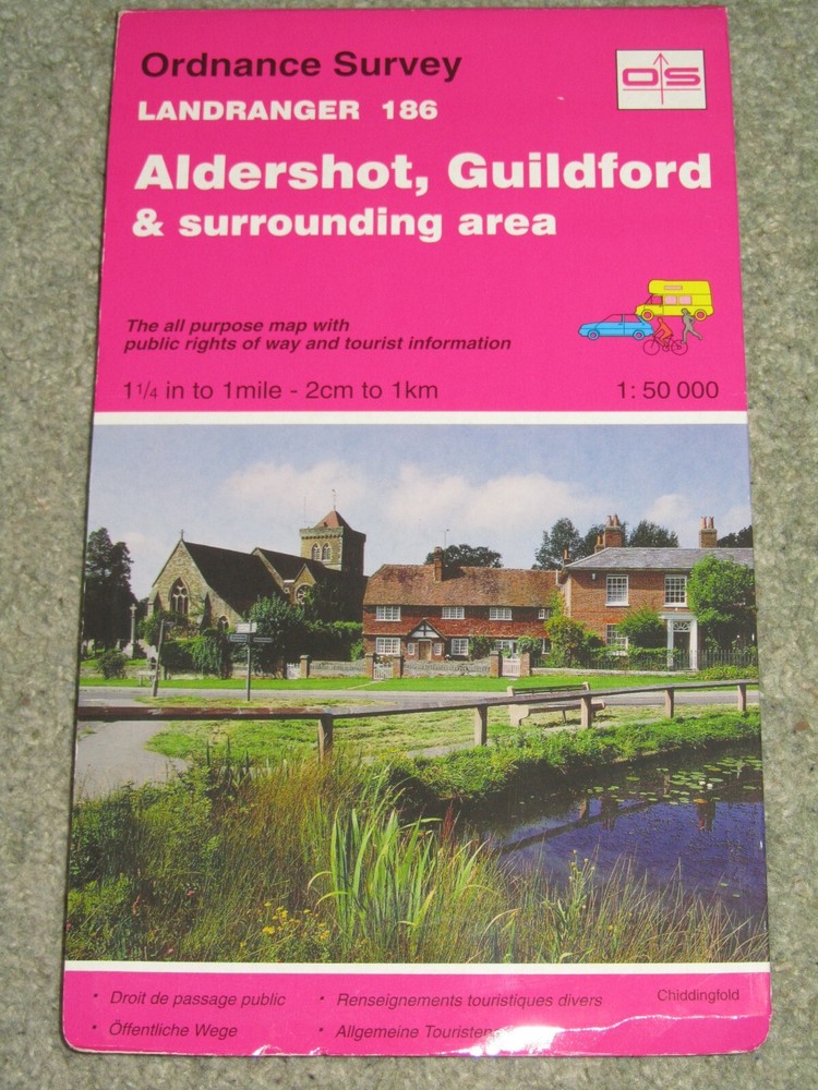 OS Ordnance Survey Landranger Map Sheet 186 Aldershot & Guildford – 1995