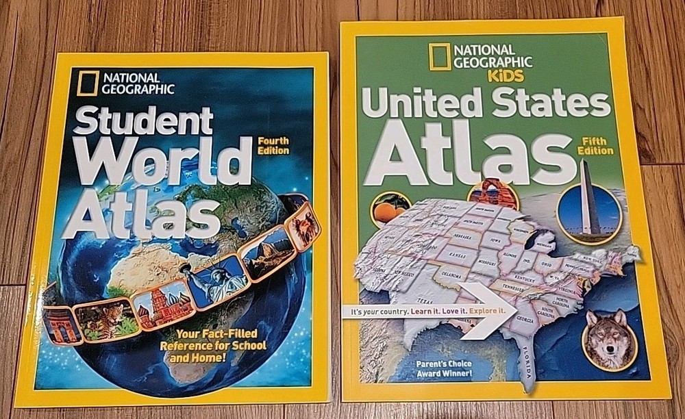 National Geographic Student World Atlas & Kids United States Atlas Book Lot Of 2
