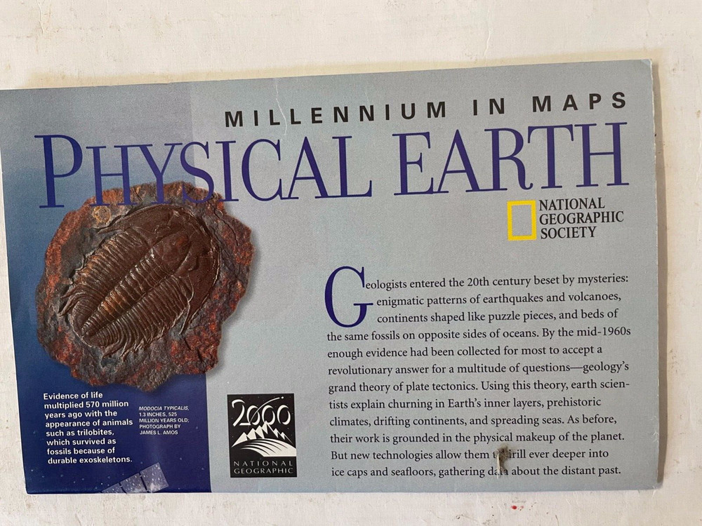 National Geographic :- Millennium In Maps Physical Earth 2 Side Poster May 1998