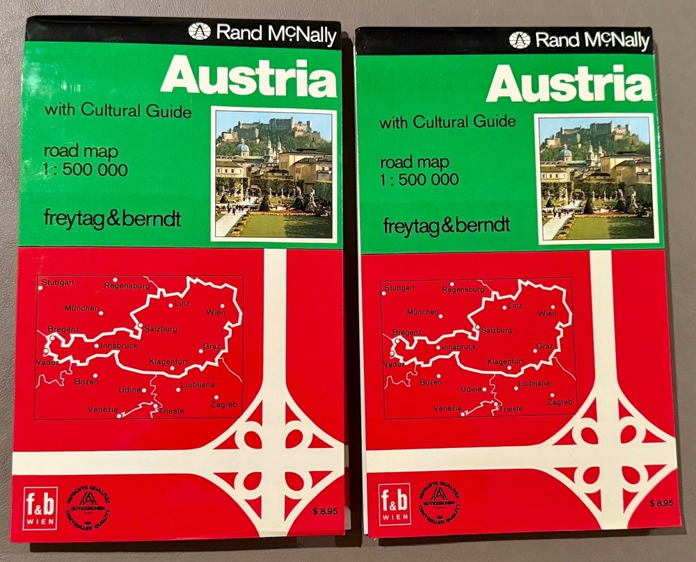 1990’s Vintage Rand McNally Austria Europe Road Map Freytag & Berndt Wien