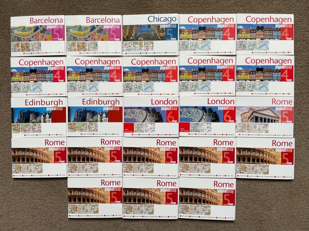 popout map job lot of folding pocket maps various cities rrp £114.77 for resale