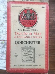 Vintage 1945 cloth backed ordnance survey map of Dorchester