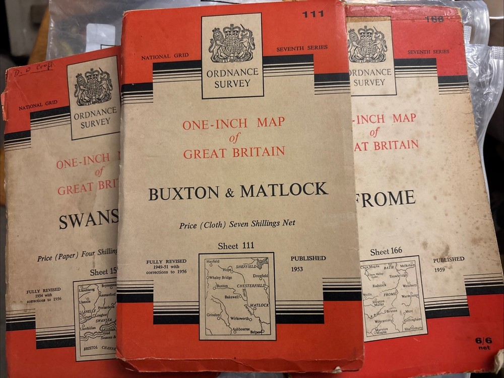3 X ORDANCE SURVEY MAPS SWANSEA 1956 (153) BUXTON 1953 (111) FROME 1959 (166)