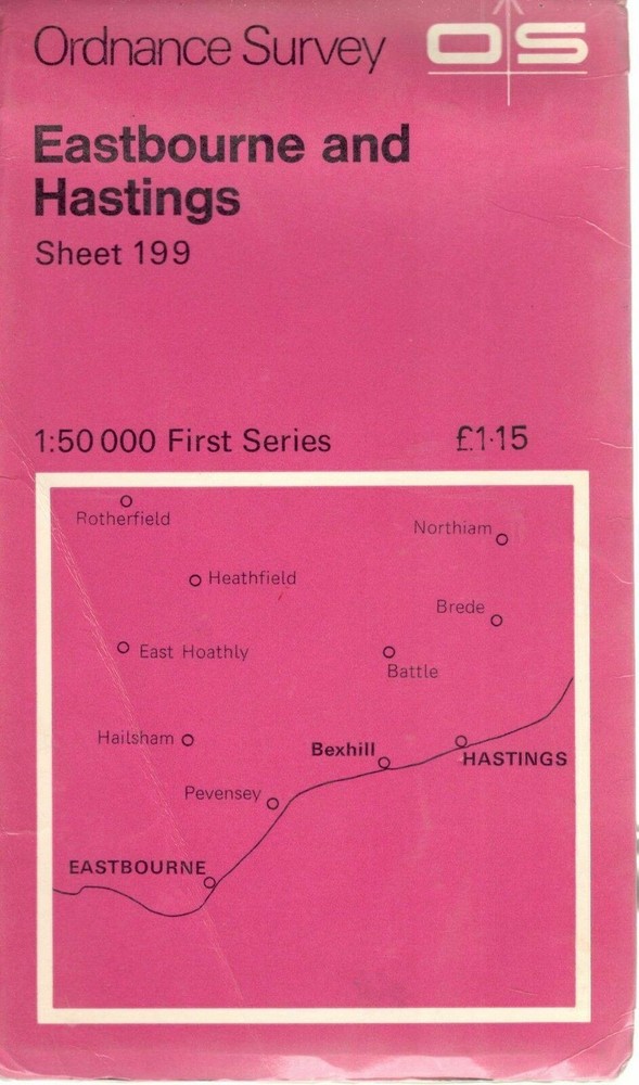 EASTBOURNE HASTINGS No 199 1974 39589 1.500 000 First Series Ordnance Survey Map