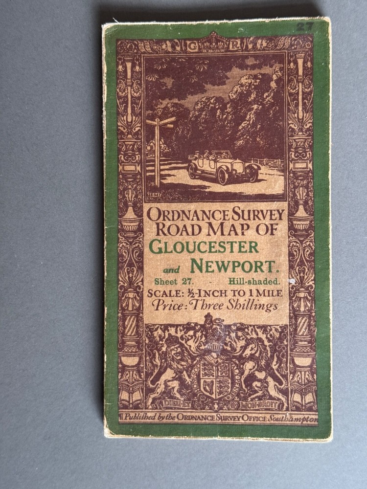 Vintage Ordnance Survey Half Inch Cloth Map,Gloucester & Newpor,t Sheet 27 1904