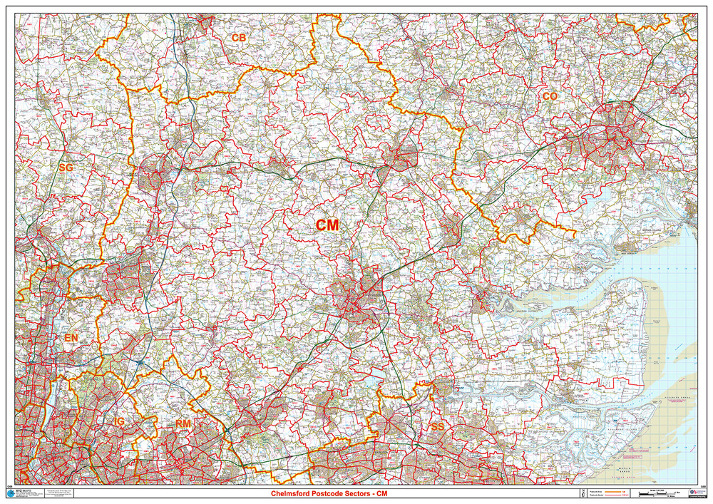 (G68) Map of Chelmsford CM Postcode Sectors, Poster of Chelmsford Postcodes