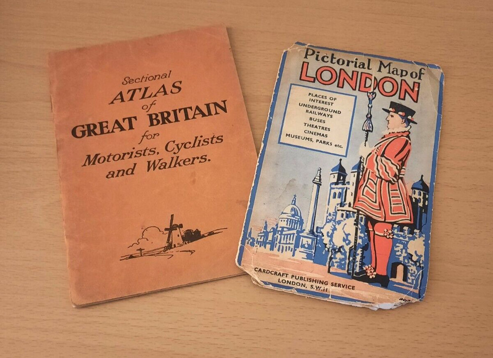 Vintage Pair Of Maps Sectional Atlas Of GB & Pictorial Map Of London 1930’s